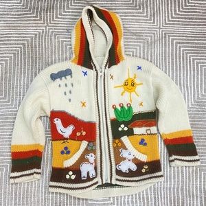 Handmade Knit Knitted Kids Jacket Cardigan Self Made Embroidered Embroidery